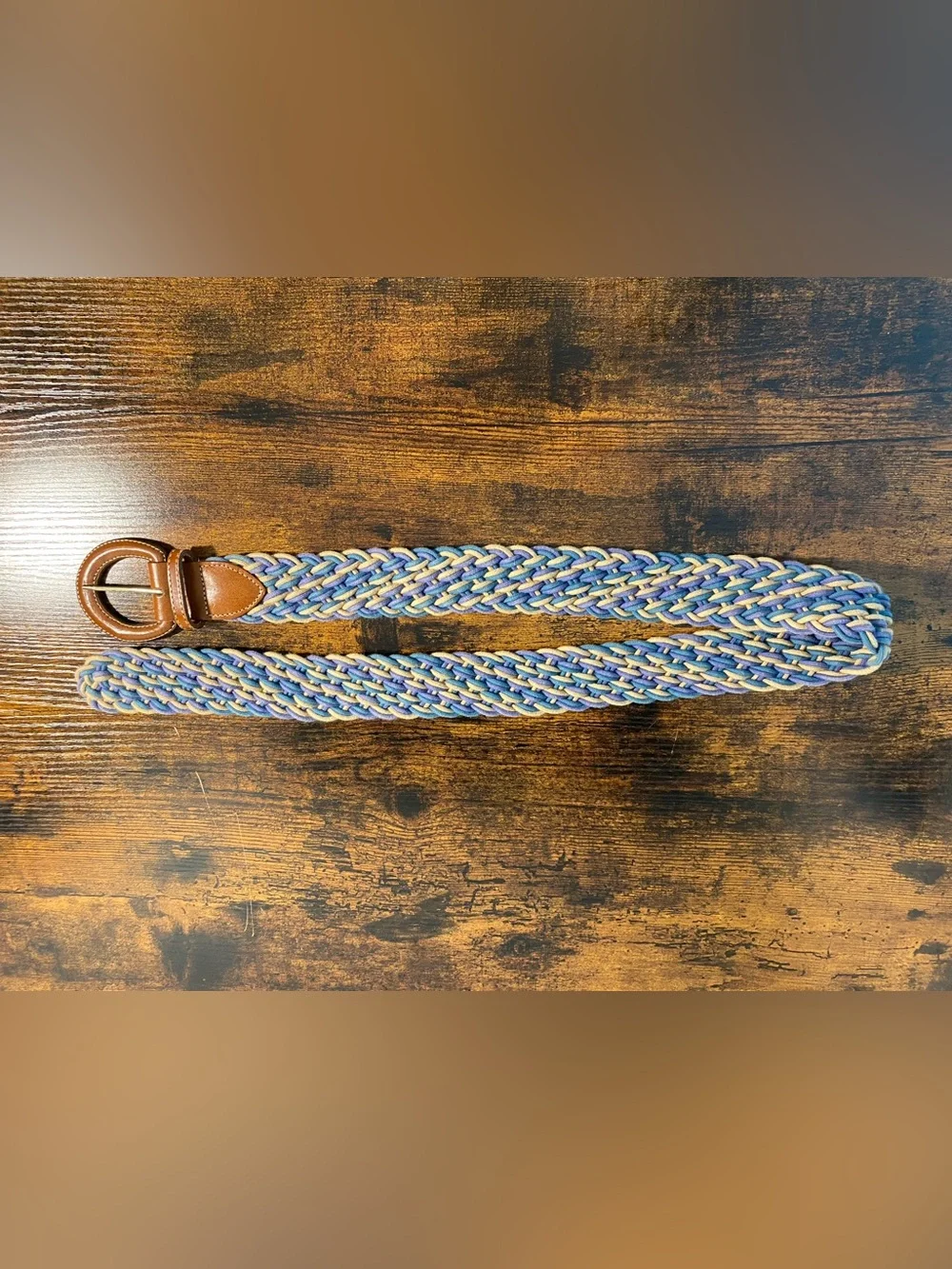 LL Bean Vintage Woven Braided Belt in Blue and Tan